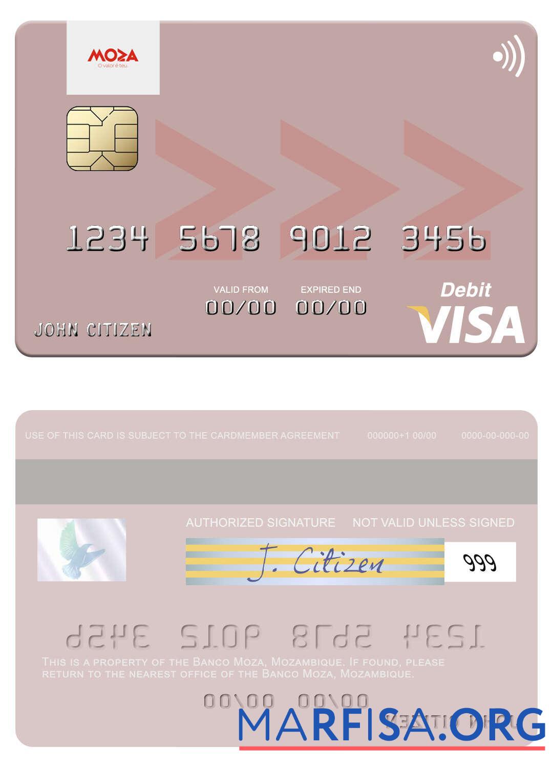 Realistic Mozambique Banco Moza visa debit card real example
